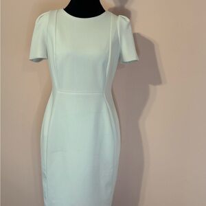 Calvin Klein White Sheath Dress with Tulip Sleeves